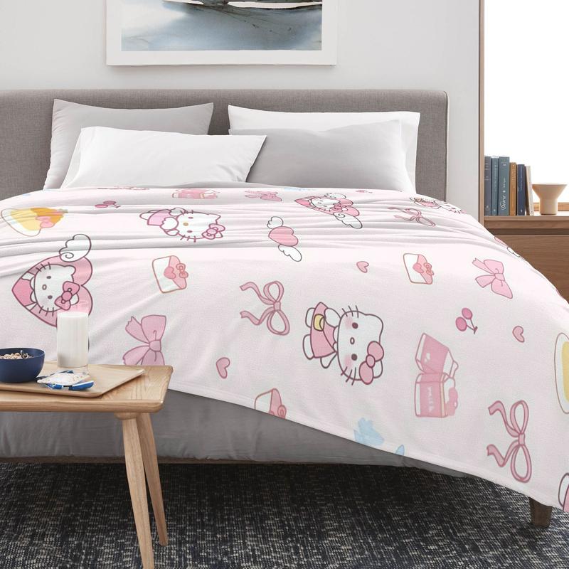 Sanrio Hello Kitty Pink Plush Blanket with Adorable Character Patterns and Sweet Designs for Cozy Comfort Ideal for Snuggling and Relaxing