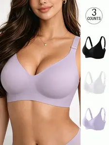 3 pack / 6 colors, women's seamless, Smooth jelly bra, four rows of three hooks, push-up and lift, adjustable casual Fit sports vest, suitable for daily wear, parties, yoga, comfortable, breathable, skin-friendly and slimming, women's non-wire bra