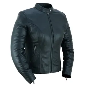 DANIEL SMART Rapture™ Women's Faux Leather Motorcycle Jacket - Fitted Long Sleeve, Medium Length, All Seasons Outerwear with Pocket, Women's Tops & Coats, Lightweight