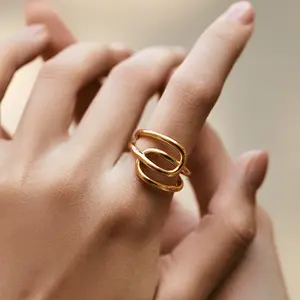 Trend Alert Adjustable Ring for Women, Hypoallergenic Copper Gold Plated Dainty Stackable Jewelry, Artisan Crafted Minimalist Ring, Leaf Design Cuff Ring for Gift, TikTok Famous Everyday Luxury Gift for Women & Girlfriend engagementrings promise rings