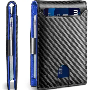 Carbon Fiber Slim Wallet for Men - RFID Blocking Bifold Leather Money Clip - Thin Credit Card Holder with - Dry Clean Only