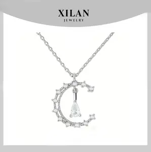 Delicate Moon Drop Pendant Necklace for Women 925 Silver Unique Gift for Mother Lover Friend Daily Wear Birthday Valentine's Day New Year necklace dress necklace for her