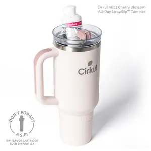 Cirkul 40oz All-Day StrawSip Double-Wall Insulated Stainless Steel Tumbler with Handle Cherry Blossom Pink Purple Gray BPA-Free Spill-Resistant Lid