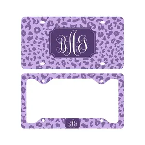 Personalized Purple Leopard License Plate, Custom Monogram Car Tag, Cheetah Print Vanity Plate, Preppy Auto Accessory Gift