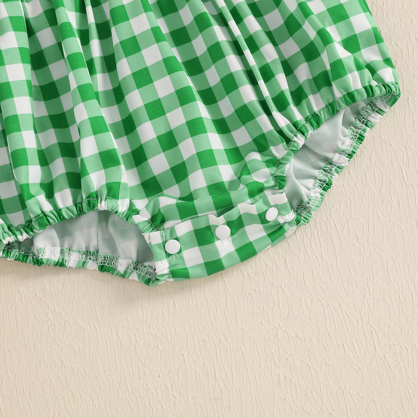 Baby Girl Cute Golf Plaid Smocked Romper Bodysuit Short Sleeve Peter Pan Collar  Jumpsuit Playsuit Newborn Coming Home Outfit #Springtok