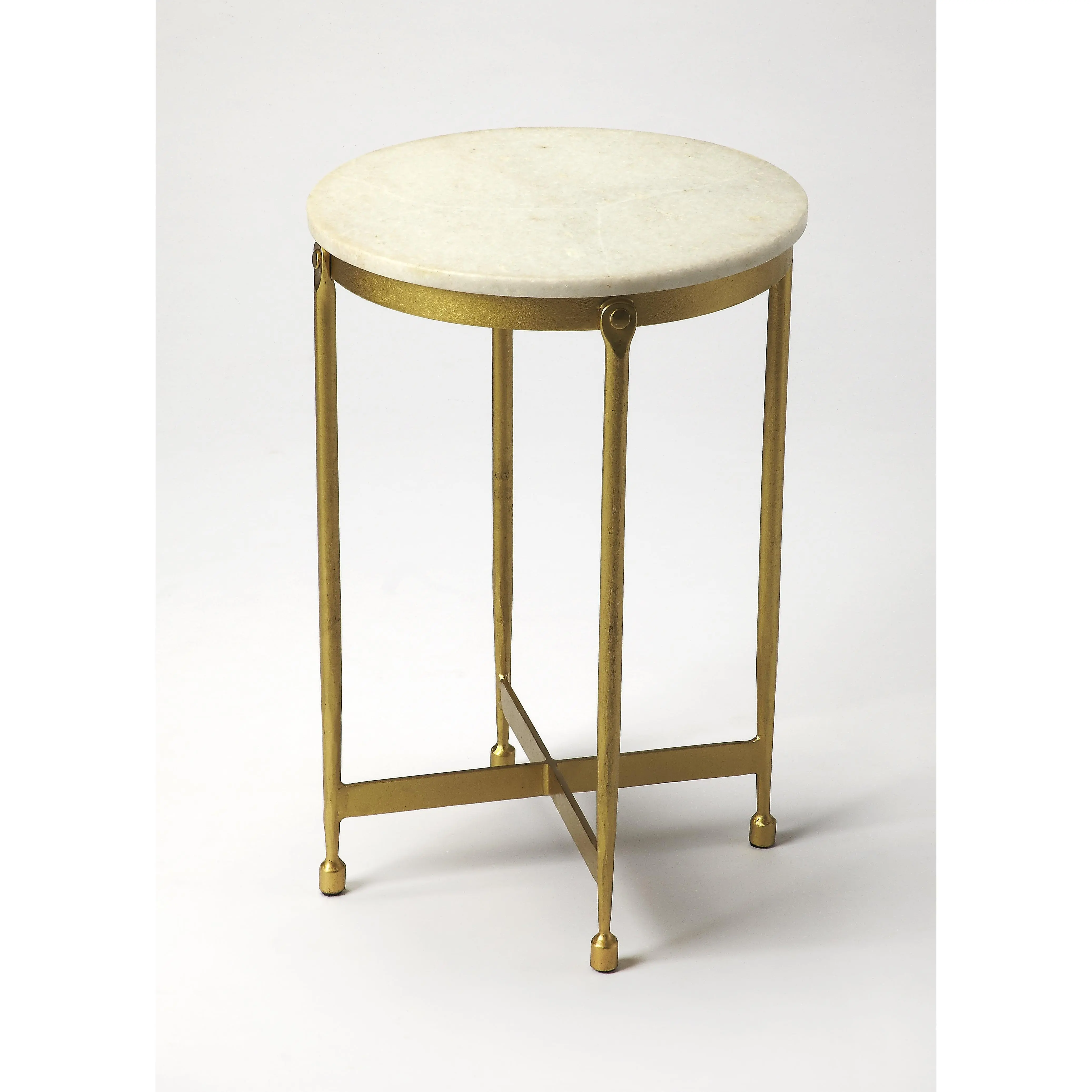 Butler Specialty Company Claypool 13.5 in. W Round Marble and Metal Side Table, Gold, White