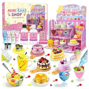 Mini Bake Shop DIY Toy Set, Making 14Pcs Pretend Desserts & Cakes, Resin & Clay Kitchen Play Kit, Scene Display Creativity & STEM Party Gift, Craft Kit for Kids Girls Boys Ages 8+