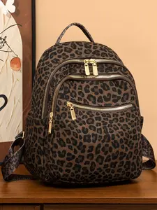 Fashion Leopard Pattern Backpack, Casual Large Capacity Backpack for Women & Girls, Casual Trendy Versatile High-quality Daily Commuting Bag
