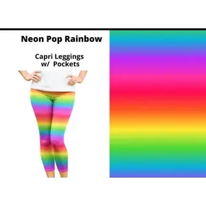 Neon Rainbow 80s 90s Retro Capri Capris w Pockets