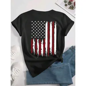 American Flag Printed Graphic Tee for Women USA Patriotic Short Sleeve T-Shirt, Casual Summer Top for Street Style and Fourth of July Holiday Festive Wear
