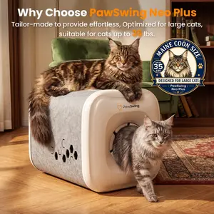 PawSwing Neo Plus Self Groomer for Hairball Control and Shedding Relief 360° Skin Friendly Brush Pet Hair Remover Tool Gentle Self Cleaning Automatic Fur Collection Smart Grooming House