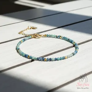 Sofia Natural Blue Tourmaline Bracelet Aqua Crystal Dainty Bracelet Delicate Gemstone Healing Bracelet Minimalist Style for Women Handmade Gift for her, gift for him