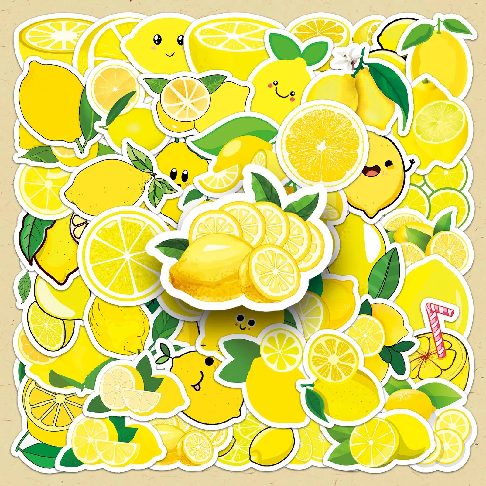 Lemon Pattern Sticker, 50pcs/set DIY Creative Fruit Self Adhesive Decorative Stickers for Cellphone, Phone Case, Scrapbooking, Journal Making, Gift Wrapping