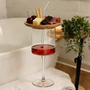 3 in 1 Wine Glass Set with Snack Plate and Straw, Set of 4, Great Birthday Treat, Bathtime, White Elephant Gift, Addition for Galentine's, Valentine's day, Girls' Nights, Book Club