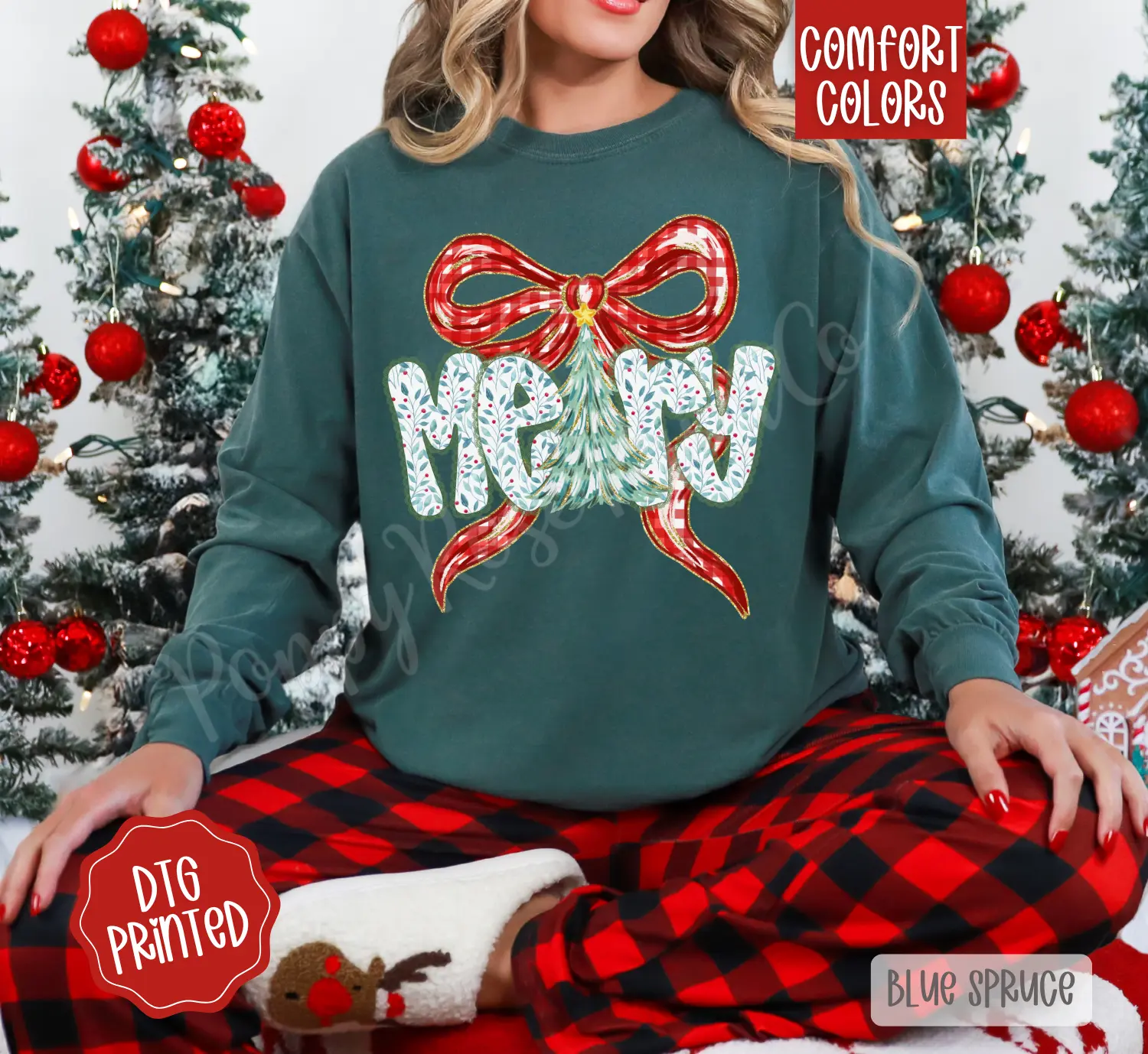Coquette Merry Comfort Colors Long Sleeve T-Shirt, Cute Women's Christmas Tee