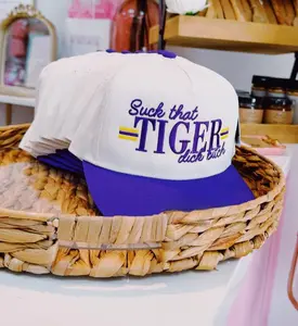 Talu's Boutique Exclusive LSU Tiger Hat - Bold "Suck That Tiger D*** B****" Embroidery, Iconic Purple & Gold, Adjustable Snapback, Unisex Design