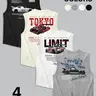 Four-Color Modified Car Print Sleeveless Vest Set, Sleeveless Sports Wear, American Street Style Jdm Sports Top, Sporty Vest, Loose-Fitting Cartoon Pattern, Sporty Style Clothes, Sports Vests