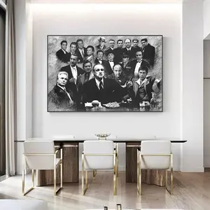 Mafia Legends Black and White Art Iconic Mobster Movie Characters Wall Poster Godfather Gangster Print for Man Cave Office Decor Photo Satin prints for your wall