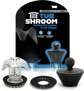 Ultra Stainless Steel Bath Tub Drain Protector Hair Catcher Strainer Snare with StopShroom Plug Universal Drain Stopper Bundle