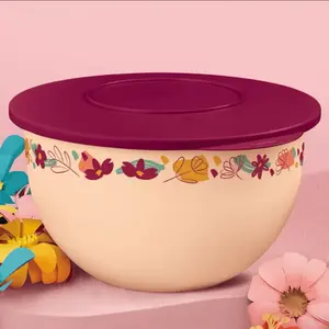 Murano Flower Bowl 4.2L with Vibrant Floral Design and Purple Lid for Kitchen Storage and Organization
