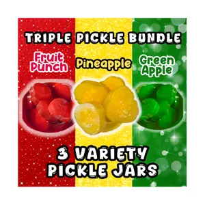 Triple Pickle Bundle - 3 Bag Variety Pack - Fruit Punch Pineapple & Green Apple Koolaid Flavored Pickle Pouches - Tangy Sweet Sour Snacks Candy Bonbon