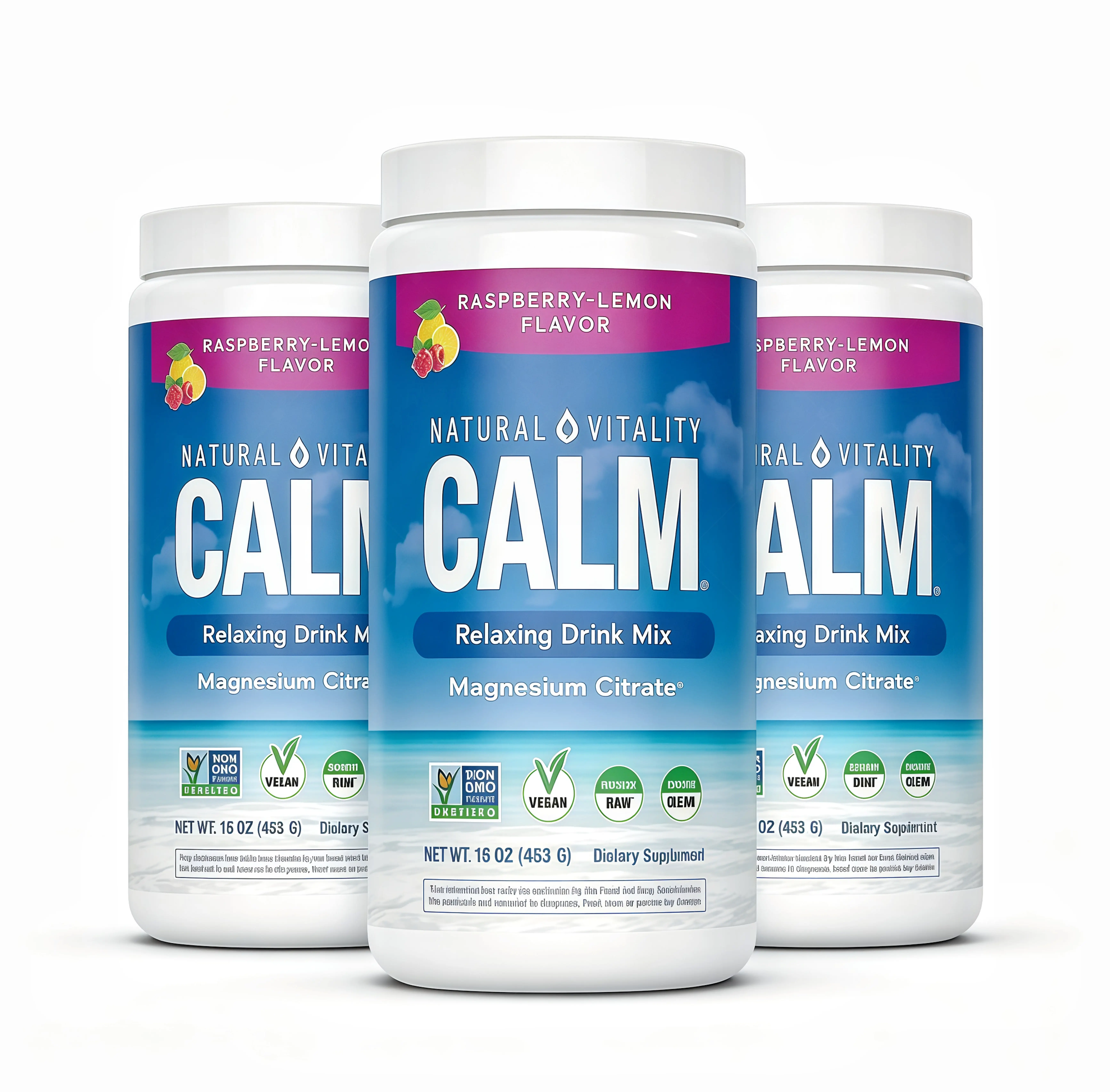 3 Piece MaxCalm Relaxing Drink Mix PL- Anti Stress Drink Mix - With Ionic Magnesium Citrate + Glycinate - Raspberry Lemon Flavor - 16 oz (453 g) - 113 Servings