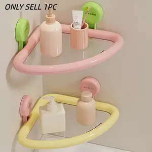 Dopamine Wall-Mounted No-Drill Drainable Suction Triangle Organizer Rack, Bathroom Shelf, Ideal for Bathrooms, Space-Saving Storage Solution