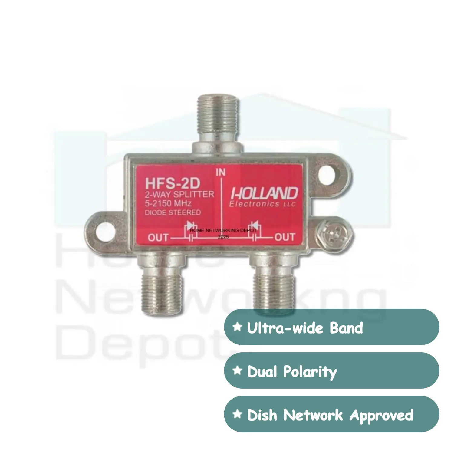 AMPHENOL - HOLLAND ELECTRONICS HFS-2D, 2 OUTPUT PORTS  WIDEBAND SPLITTER 5-2150MHZ, COMPLIANT WITH MOCA 2.0