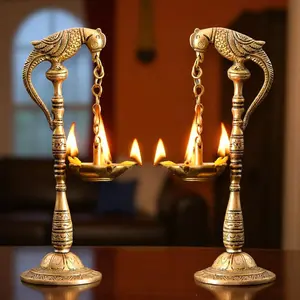 Cherished Parrot Brass Oil Diyas | Sacred 7.5" Tall Bird Design | Kerala Samai Lamp for Pooja, Diwali, Housewarming | Traditional, Versatile Decor