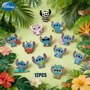 12PCS Disney Stitch Angel Pin Officially Licensed Action Design Collectible Novelty Anime Brooch Backpack Decoration Jacket Lapel Anti-Rust Exquisite Alloy Enamel Gift
