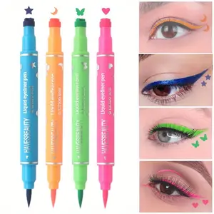 4pcs NancyAjram Liquid Eyeliner Pen Set with Dual-Tip Stamps - Waterproof, Long-Lasting, 4Colors Ink - Includes Heart, Moon, Butterfly, Star Shapes for Creative Eye Makeup, Eyeliner Stamp, Longwear Eye Liner