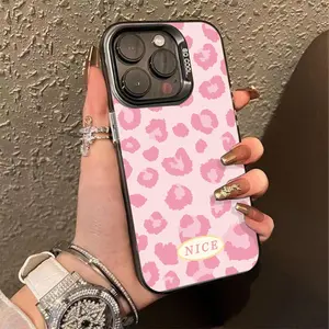High-quality shockproof phone case with pink leopard print pattern, holographic laser craftsmanship, stylish look and comfortable touch, compatible with Apple iPhone 17 16 15 14 13 12 11 Pro Max X XR XS Max 8 7 Plus & Galaxy S25 S24 S23 S22 S21 Ultra Plus