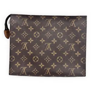 Pre-owned Louis Vuitton Monogram coated canvas Clutches & Wristlets Toiletry Pouch 26 Brown with tan LV monogram Excellent S014260406005