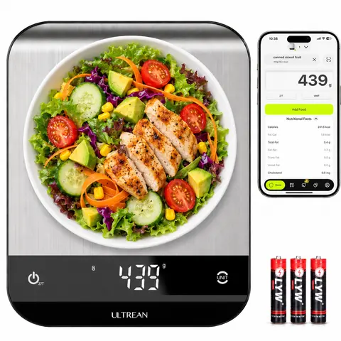 Ultrean Smart Nutrition Scale - High-Precision Accurate Digital Scale (0.1g/0.001oz) for Home Chefs, Cooking, App Sync, Alkaline Batteries Compatibility, Calorie & Macro Tracking (Dieting Use)