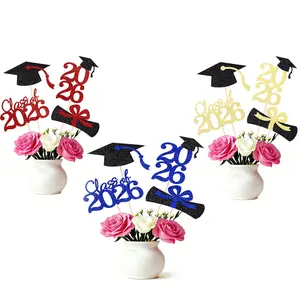 2026 Graduation Decorations -16 Pcs Glittering Graduation Centerpiece for Tables Sticks Class of 2026 Grad Photo Centerpiece Party Decoration for Table Toppers