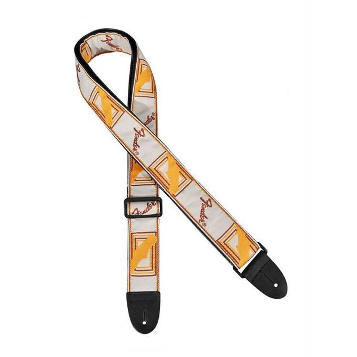 Fender 2" Monogrammed Electric Guitar Strap, White/Brown/Yellow