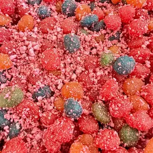 Sour Cherry Gushers - tangy, crunchy sour shell that hits you with an instant punch of cherry goodnes Kosher Parve, 7 OZ jar  Candy sour