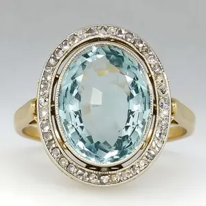 Luxury Oval Sea Blue Cubic Zirconia Ring for Women, Vintage Inlay Design Engagement Wedding Band Jewelry, Ideal for Party Holiday Daily Wear and Gifting