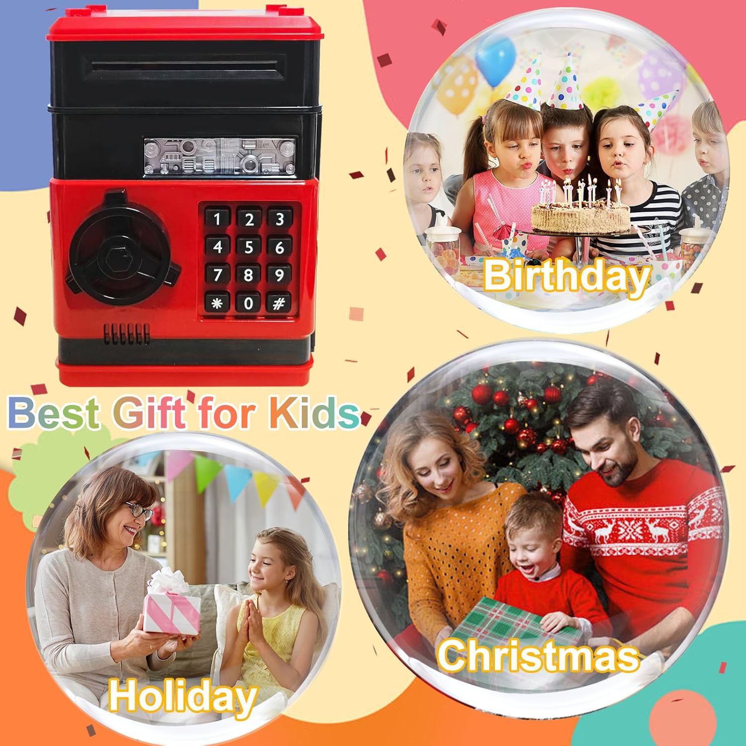 Electronic Kids Piggy Bank, Coin & Cash Saving Toy with Password Protection & Auto Money Rolling, Personal Safe Box, Top Choice for Birthday Gifts