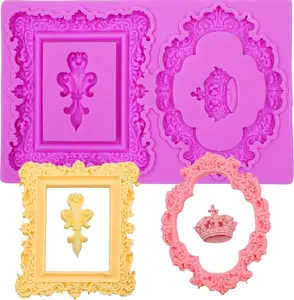 Baroque Mirror Frame  Fondant Molds European  Crown Cake Decoration Molds for Anniversary Weddings Bridal Shower  Candy Sugar Gum Paste Butter  Cookies Polymer Clay