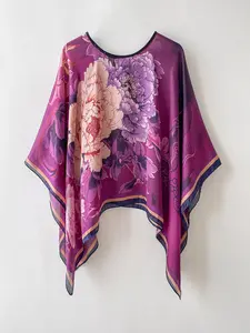 Elegant Floral Print Shawl, Vibrant Silk Scarf, Delicate Animal Shape Wrap, Perfect for All Seasons Travel, Casual Fitted Style, Floral Pattern Shawl
