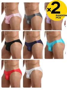 2/3/4 Pcs Random Color Men's Solid Briefs, High Stretch & Skin-Friendly, Breathable for Daily Wear & Fitness