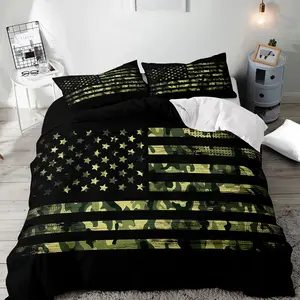 American Flag Print Bedding Set, 2/3 Counts/set Including 1 Duvet Cover & 1/2 Pillowcase without Filler, Soft Comfortable Bedding Set for Home Bedroom