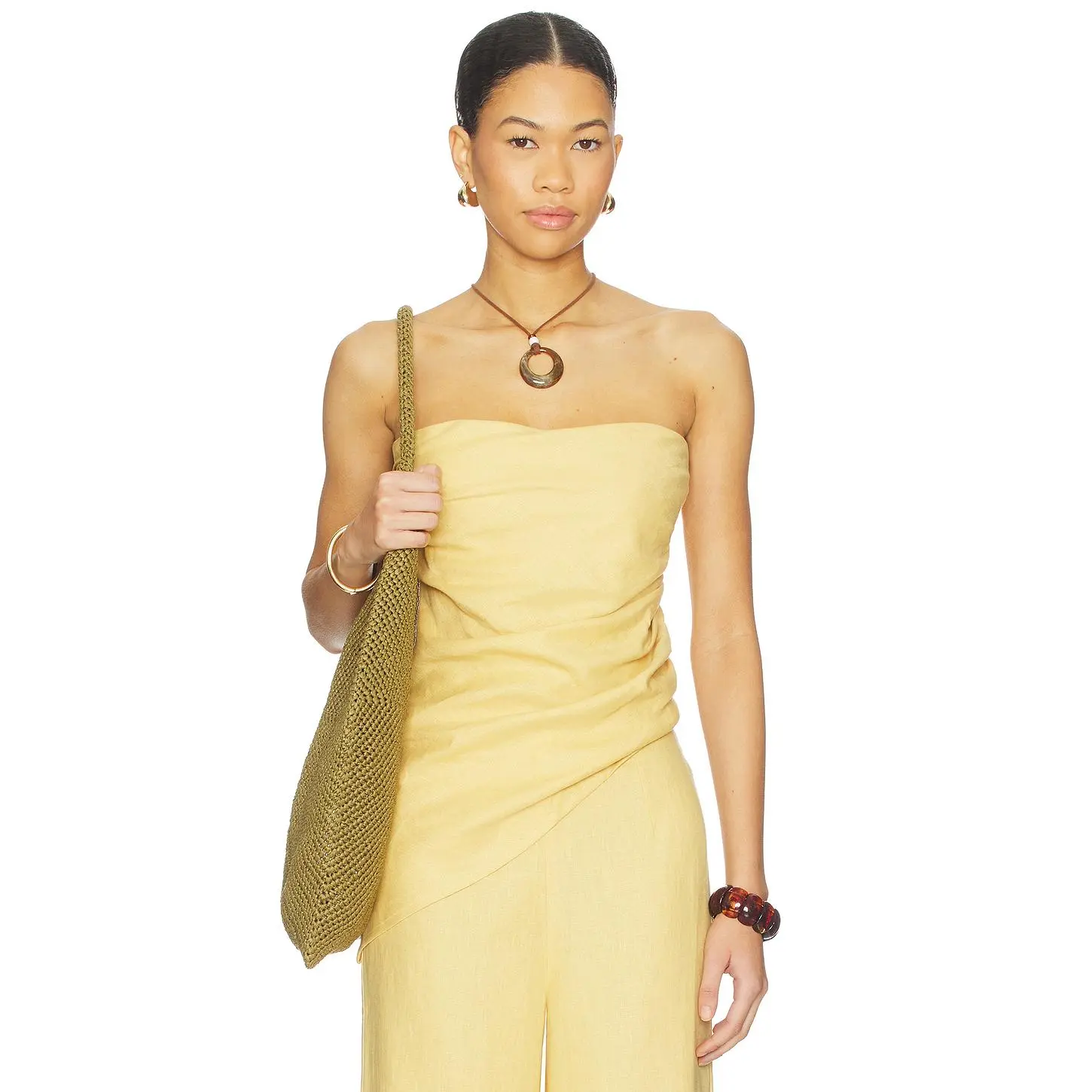 Women's FAITHFULL THE BRAND Strapless Nera Marigold Asymmetric Blouse - Side Zip Close, Back Ruching, Machine Washable