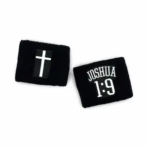 Christian Sweatband 2 Pack with Cross Design and "JOSHUA 1:9" Text