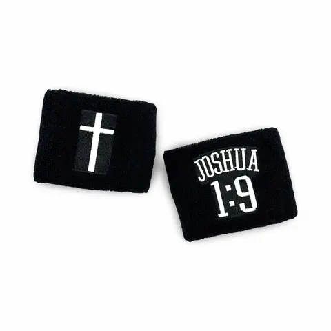 Christian Sweatband 2 Pack with Cross Design and "JOSHUA 1:9" Text Gym Accessories Wrist Accessories