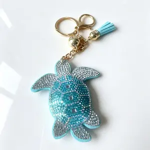 Full diamond sea blue turtle tassel bell bag decoration car keychain creative gift