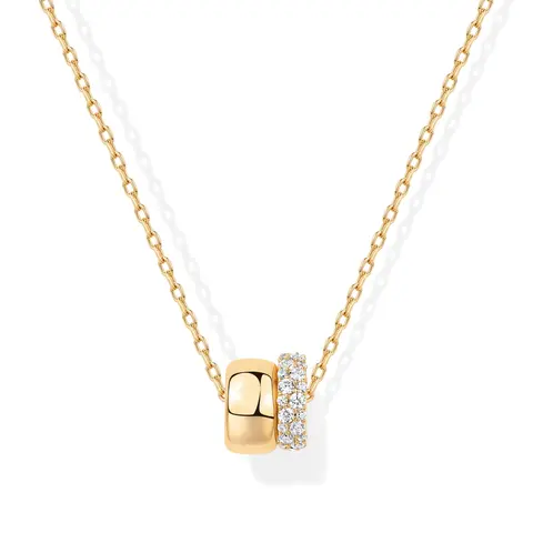 PAVOI 14K Gold Plated Necklace with Plain and Cubic Zirconia Rondelle Pendants on 19" Sliding Chain