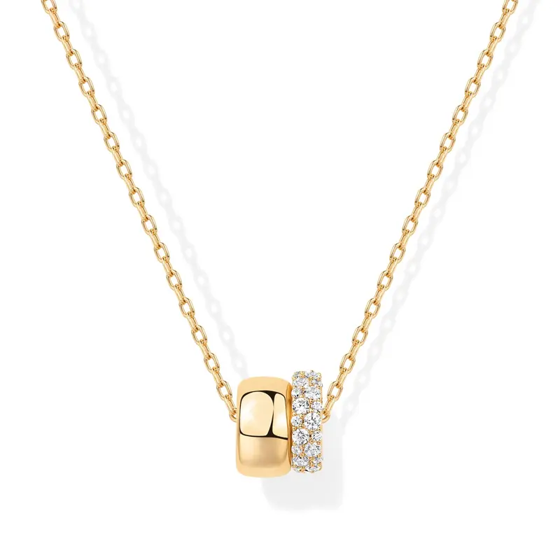 PAVOI 14K Gold Plated Necklace with Plain and Cubic Zirconia Rondelle Pendants on 19" Sliding Chain