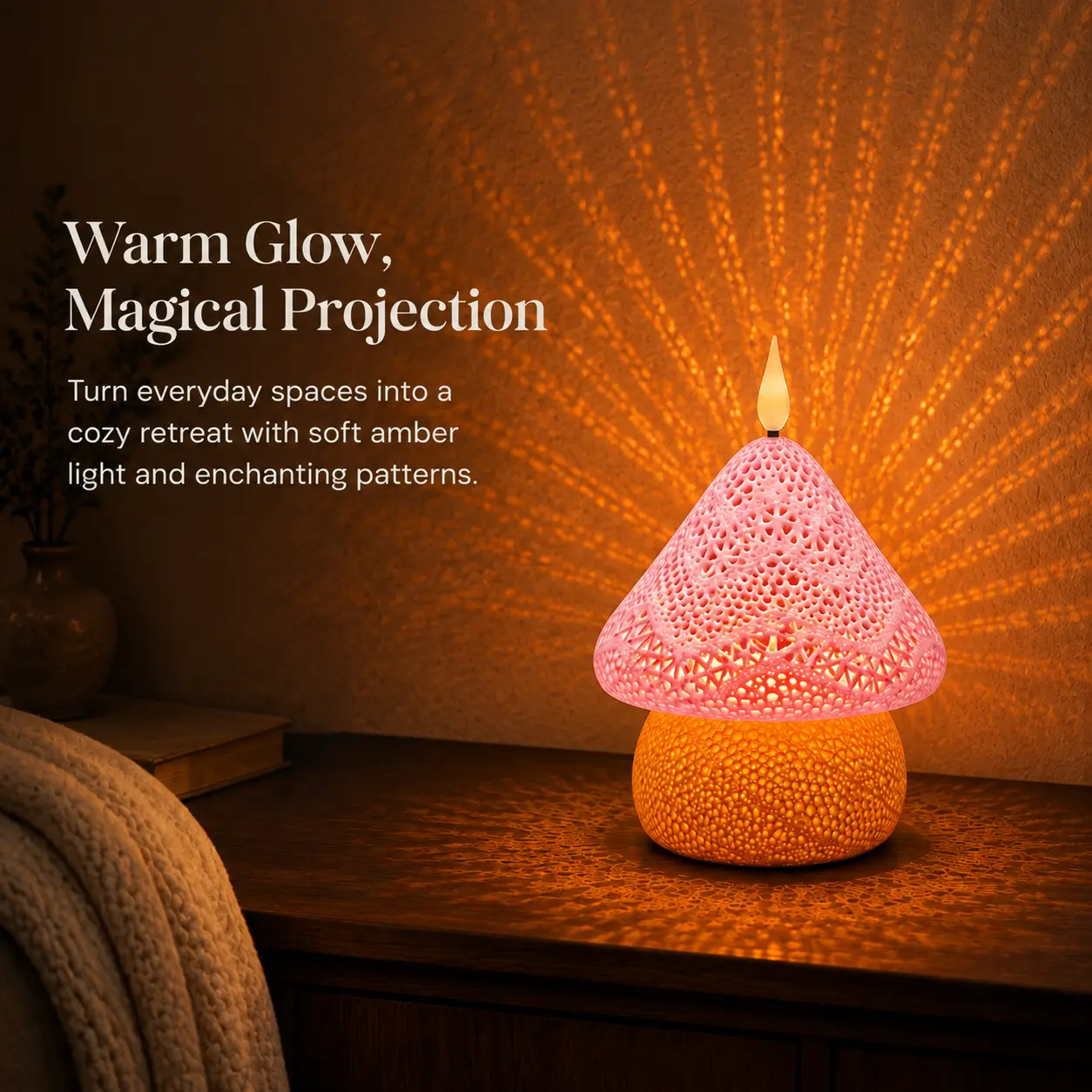 3D Printed Mushroom LED Candle Lamp, Flameless Decorative Night Light with Remote Control & Timer, Warm Glow Home Decor for Bedroom, Coffee Table, Cozy Gift